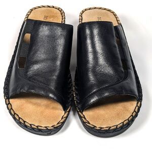 Duck Head Black Leather 2" Wedge Slides Slip On Size 6.5
